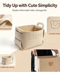 Hardcore Foldable Felt Storage Basket With Dual Handles Slick Collapsible Fabric Bin Organizer For Shelves Closet Laundry Keeps Your Crib Lookin Fresh Hassle Free Game Changer For Toys Nursery Bedroom Office In Brown with soft non-woven felt material and cute bear pattern.