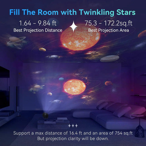 13 In 1 Galaxy Projector With Nebula Light And Solar System Moon projecting starry sky in living room