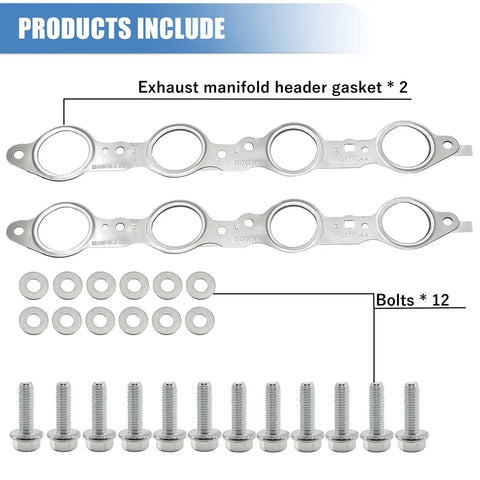 MLS Exhaust Header Manifold Gasket With Bolts For Cadillac CTS Escalade Chevy Camaro Silverado GMC Pontiac LS Engines 4.8L 5.3L 5.7L Replaces 12617944 12600530 shown with 2 gaskets, 12 bolts
