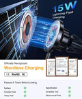 2 In 1 MagSafe Car Charger And Phone Holder With Ultra Sticky Dashboard Mount For iPhone 17 16 15 14 13 12 11 Delivers 15W Wireless Fast Charging And Locks Tight On Rough Roads For Men And Women graphic showing wireless charging.
