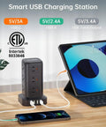 16 In 1 Tower Power Strip With 12 AC Outlets And 4 USB Ports Including USB C, 6.5 Ft Extension Cord, Surge Protector on a desk