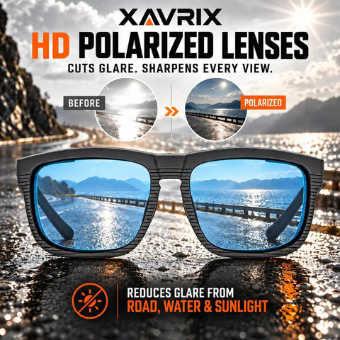 Boss Level Z87 Certified Safety Sunglasses Featuring Hardcore Removable Side Shields For Backcountry Hiking Skiing Kickass Uv Shielding And Crystal Clear Vision In Matte Blue Mirror Coating close-up view with polarized lenses and black frame.