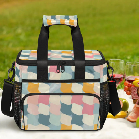 Colorful Insulated Picnic Backpack And Lunch Bag for Women And Men, Portable Tote Cooler at picnic on grass, 12x9x10 inches