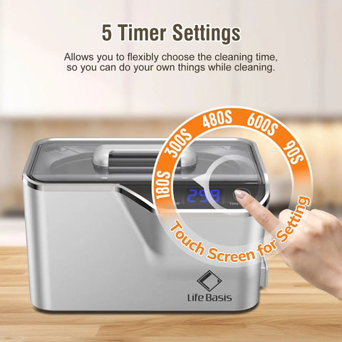 Ultrasonic Cleaner 45kHz 35W 20oz Digital Timer Pro Grade Jewelry Cleaner with touch screen timer settings.