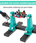 Adjustable PCB Holder Soldering Clamp For Circuit Boards With Soldering Iron Pen Holder And 360 Degree Rotation, close-up view