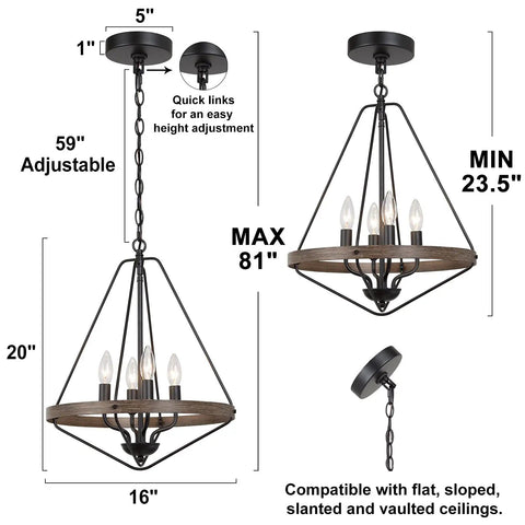 Farmhouse Rustic Black Chandelier With 4 Lights For Dining Room Living Room Bedroom Kitchen Island And Foyer Modern Octagonal Design