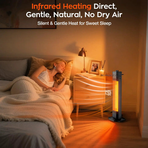 Infrared Tower Patio Heater 1200W With Instant Heat And Sun Like Cozy Warmth, IPX5 Waterproof, 27 Inch Space Heater in bedroom