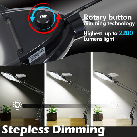 10X LED Magnifying Lamp With Clamp 2200 Lumen Dimmable Daylight Lighted Magnifier For Reading Repairs And Crafts Adjustable Swivel Arm Workhorse Bright Loupe Black