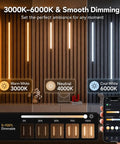 DEIGCYU LED Recessed Lighting Kit, 6 Pack Black Self-Adhesive Light Bars showing warm, neutral, and cool light settings with smartphone control.