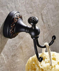 Oil Rubbed Bronze Towel Hooks Set, Antique Brass Robe Hooks, Double Coat Hanger For Bathroom with Floral Base holding sponge