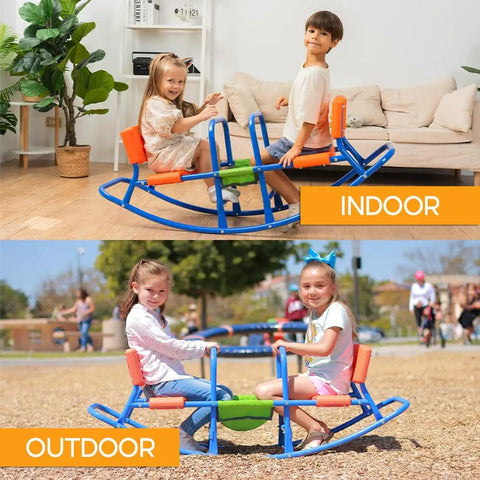 Double Rocking Seesaw Teeter Totter for Two Kids Ages 3 to 5 Outdoor Backyard Ride on Playground Toy Built From Durable Steel Seesaw Chair