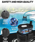 Above Ground Pool Cover Pump With Drainage Hose And 25 Foot Power Cord, Submersible Water Removal Pump, 850 GPH, black ABS shell, IPX8 waterproof