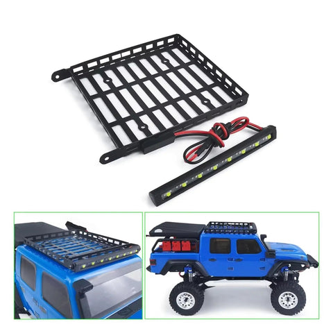 Hella Sick Metal Roof Rack And Luggage Carrier Fits 1 24 Scale RC Crawlers Compatible With Axial Scx24 Gladiator Off Road Truck Upgrade Gear And Spare Parts with LED lights.