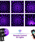 Glow Party Black Light 6W LED Disco Ball Strobe Light Kit With Sound Activated Modes And Remote shown in multiple lighting effects