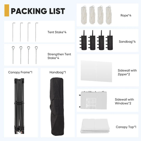 Packing list for 10x10 Pop Up Canopy Tent With Four Sidewalls One Push Setup for Quick No Tool Outdoor Shade Silver Coated Canopy