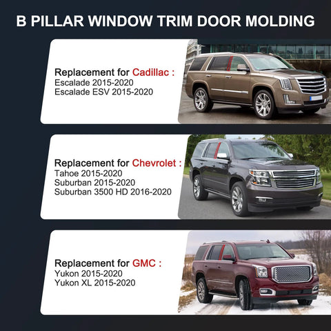 Amazon B-pillar window trim molding for Cadillac Escalade, Tahoe/Suburban, Yukon XL 2015-2020; right and passenger side