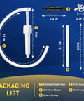 Heavy Duty Fluid Transfer Pump For 28 MM Quart Bottles With Flex Hose And Dual Tubes No Splash Guarantee packaging list with dimensions.