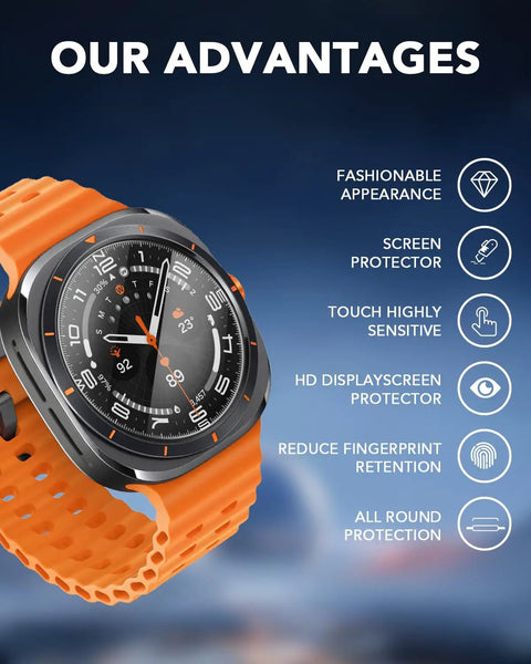 Four Pack For 47mm Galaxy Watch Ultra Screen Protectors, 9H Tempered Glass, Bubble Free Install, Scratch Resistant Shield For 2024 And 2025 Galaxy Watch Ultra 47mm, Not Compatible With Other Models showing highlights