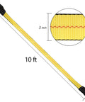 2 Pack 10 Foot Long Lifting Slings 2 Inch Wide Heavy Duty Nylon Web Slings With Flat Eye Ends For Hoist Tow Winch Truck Boat And ATV 10000 Pound Capacity Durable Nylon Low Stretch Abrasion Resistant shown in yellow with measurements