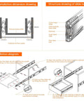 Installation diagrams of Beefy 12 Inch Drawer Slides Triple Pack, showing dimensions and structure for cabinet use
