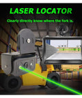 Badass Wireless Forklift Backup Camera Kit with No Sweat Setup and Five Inch Monitor showing laser locator features.