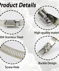 12 FT 304 Stainless Steel Hose Clamps Kit With 8 Heavy Duty Fasteners For DIY Projects, cut-to-length band with screw hole and buckle design