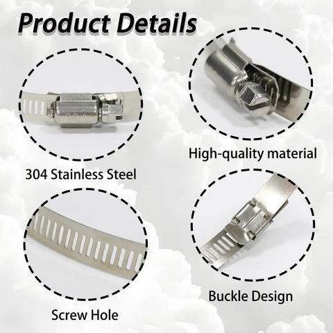 12 FT 304 Stainless Steel Hose Clamps Kit With 8 Heavy Duty Fasteners For DIY Projects, cut-to-length band with screw hole and buckle design