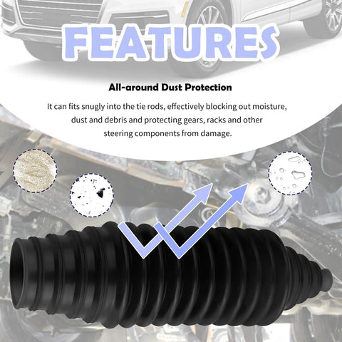 Tie Rod Boot Kit With Pinion Bellows Cable Ties And Clamps Waterproof And Dustproof Black Silicone Inner Boot Features