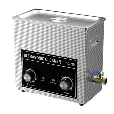 Top Shelf 30L Ultrasonic Cleaner With 600W Heater, Slick Touch Interface, Quick Digital Timer, And Heavy Duty Stainless Steel Basket For Spotless Daily Washing Jobs, showing control knobs and metallic finish.
