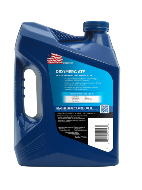 Dexron Mercon ATF Automatic Transmission Fluid One Gallon With Premium Base Stocks Anti Shudder Protection Anti Wear Additives For Smooth Shifting And Longer Transmission Life, blue jug