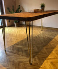 Wooden table with 34 Inch Hairpin Table Legs Set With 0.5 Inch Diameter Three Rods, Heavy Duty Gold Metal Furniture Legs