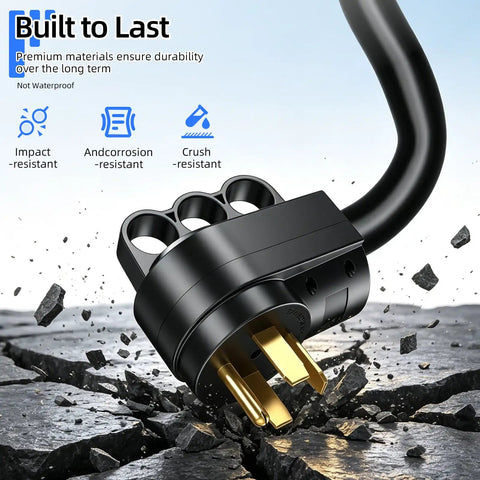 Heavy Duty 60 Amp Male Plug NEMA 14 60P Straight Blade Right Angle Connector With A Slick Comfort Grip showing durability features.