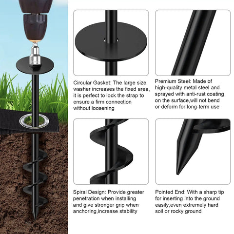Four Pack Universal Ground Anchors for Trampolines Sheds Swing Sets and Mobile Homes with Anti Rust Steel Screw In Design