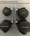 Plastic 1.5 Inch Swivel Caster Wheels Set Of 4 With 16 Screws For Appliances Furniture File Cabinets And Workbenches Smooth Quiet Rolling Durable Nylon Wheel On Sturdy Metal Base Heavy Duty Replacement For Home And Office Mobility, with different sizes shown, including 1 inch, 1.5 inch, 1.5 inch with brake, and 2 inch with brake.