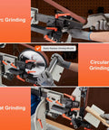 Heavy Duty 1500W Belt Grinder Sander And Variable Speed Belt Polisher With Vfd Drive showcasing arc, circular, and flat grinding options.