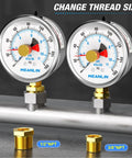 Meanlin 2.5-in stainless pressure gauges, 0–160 psi, lower mount with 1/4 NPT; includes 1/8 x 1/4 NPT & 1/8 x 3/8 NPT bushings.