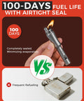 Three In One Fire Starter Survival Tool With Titanium Emergency Whistle Kerosene Lighter And Mini Pill Holder shown against regular lighter