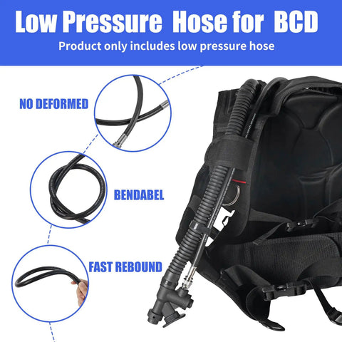Premium Rubber Low Pressure Scuba Inflator Hose for Standard BCD, 30 Inch Black LP Hose with Quick Connector on BCD