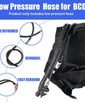 Scuba Diving Low Pressure Inflator Hose For Standard BCD With Quick Connector 26 Inch Premium Rubber 350 PSI shown attached to BCD