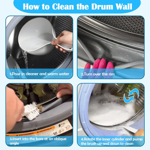 How to clean washing machine drum wall using the kit to reach grime in tight spaces for optimal maintenance.