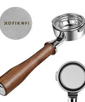 Premium 58mm Bottomless Portafilter With Thick Walnut Handle For Breville Dual Boiler And Oracle Touch Espresso Machines side view