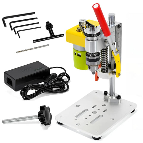 Handy Portable Mini Benchtop Drill Press With Seven Speed Control For Metal Woodworking And Jewelry Making, B10 Chuck Fits 0.6 To 6 mm Bits