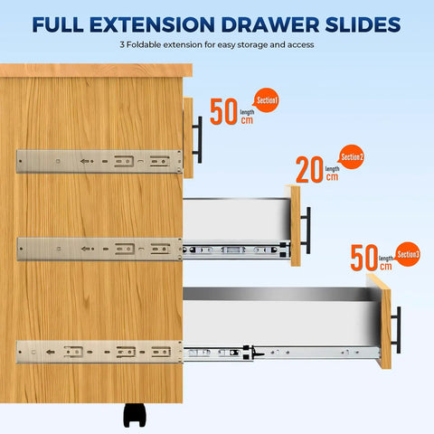 Top Shelf Hella Smooth Soft Close Drawer Slides 20 Inch Heavy Duty Full Extension Side Mount Ball Bearing Cabinet Hardware For Dressers And Drawers Silver 10 Piece Set on a wooden drawer.