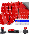 Six Pack Dash Cam Adhesive Pads Set For Car Heavy Duty Heat Resistant Double Sided Tape with squares, rectangles, and round pads visible.