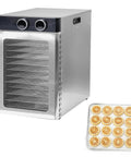 Top Shelf Electric Food Dehydrator With 12 Roomy Trays And A Solid 1200 Watt Motor For Crafting Hella Fresh Beef Jerky Dog Treats Dry Fruit Snacks And Custom Pet Chews In A Snap, featuring beige dried fruit slices.
