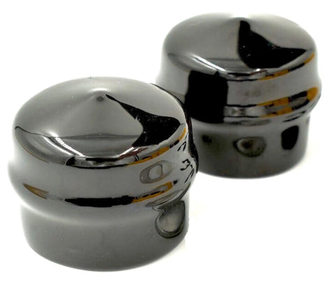 Black hub caps from Beefed Up Front Wheel Hardware Kit With Hub Caps And Thrust Washers Including E Clips For Lawn Gear Rebuilds