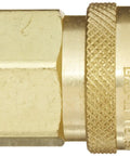 4S26 Brass Straight-Through Ball Lock Hydraulic Fitting Socket showing 1/2-14 NPTF Female port, brass body, smooth finish