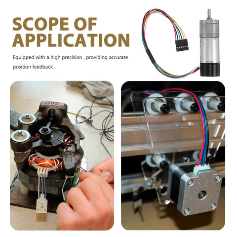 Top Shelf High Torque Metal Dc Micro Motor With Encoder with wires, used for precise applications in low RPM setups.