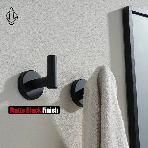 Matte Black Wall Mounted Towel Hook Set Two Pack Made From 304 Stainless Steel Corrosion Resistant For Bathroom Kitchen And Garage