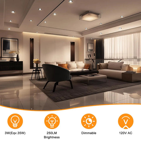 2 Inch LED Recessed Lights 3W Dimmable Downlights 3000K Warm White CRI80 in stylish living room setting